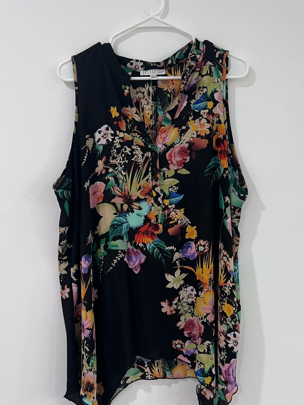 Plus Size Black Floral Tunic 1X Romantic Boho Dark Floral Garden Whimsigoth
